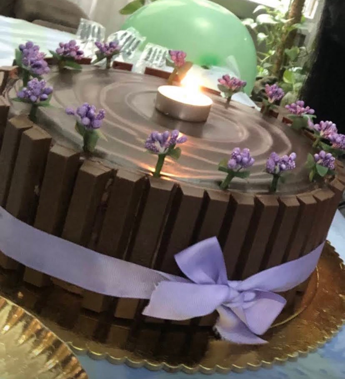 KitKat chocolate cake with sugar lilac detail