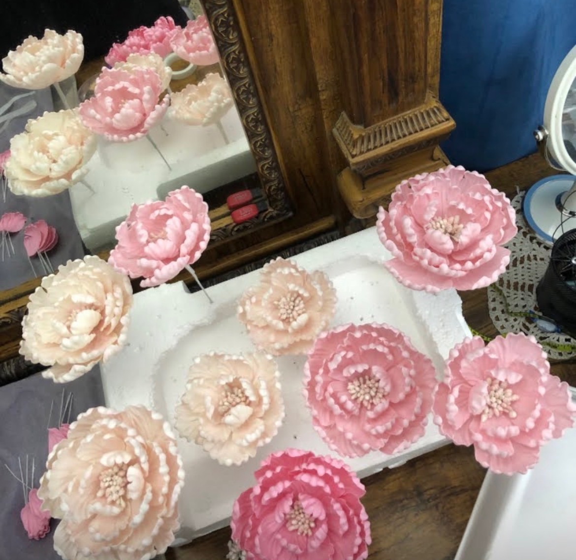 Collection of pink sugar peonies in various shades